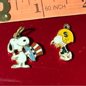 Vintage Snoopy Charm Enameled Football and United Features Patriotic Uncle Sam